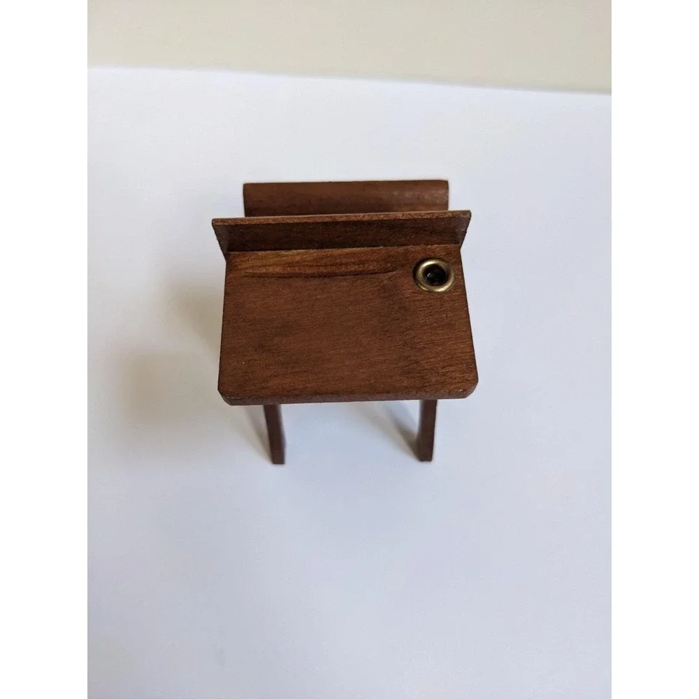 Vintage Dollhouse Miniature Old School House Desk Folding Bench‎ Wood 2.75